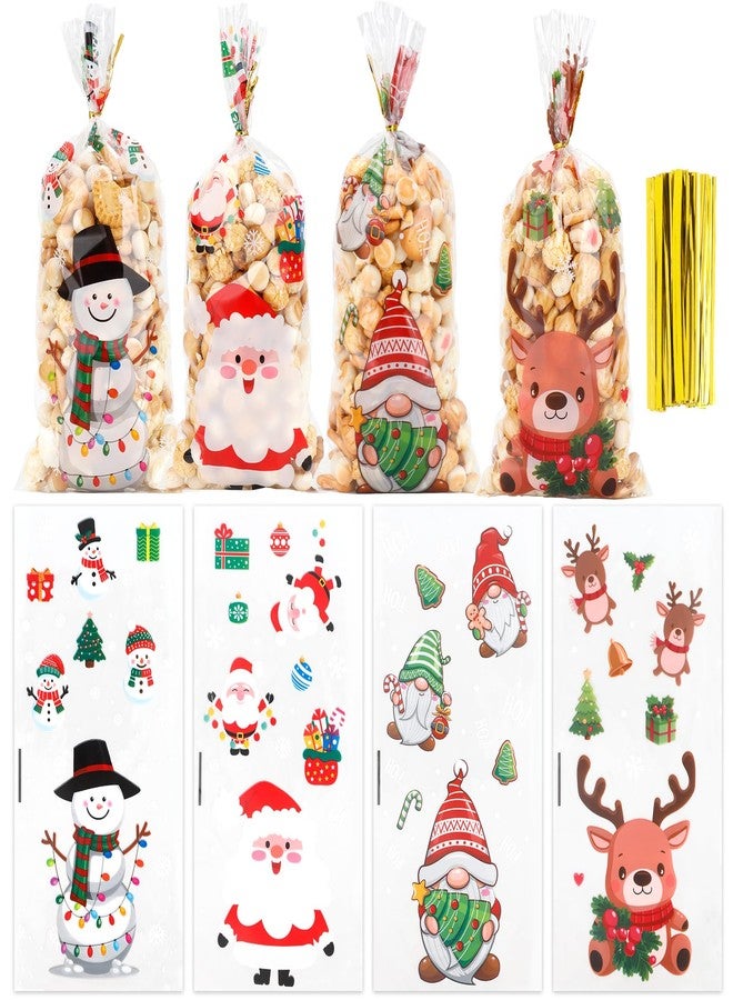 Luktastic Christmas Treat Bags, 100Pcs Christmas Candy Bags, Xmas Cellophane Treat Bags with Twist Ties, Xmas Cellophane Gift Bag Cookie Bags Goodie Bag for Winter Xmas Holiday Party Favors Supplies - Image 1